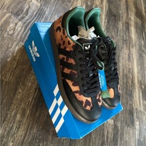 adidas Leopard Print Athletic Shoes - Black, brown + green sambas. SOLD OUT